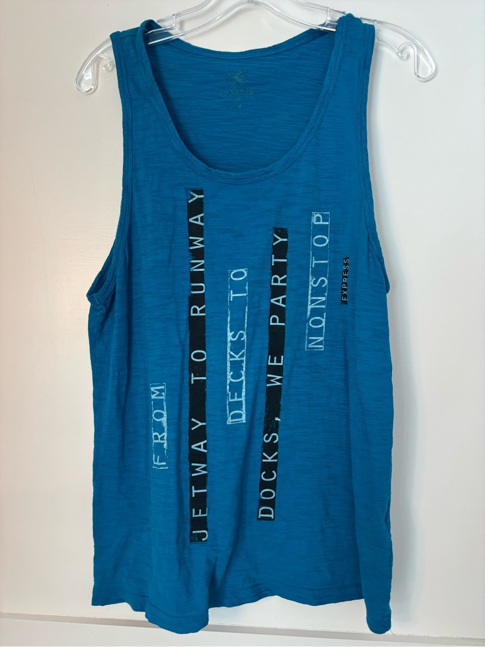 Express Teal Graphic Tank Top with Vertical Stripes size medium